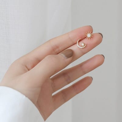 Minimalistische Oorringen Set - Maan en Ster 14K Vergulde Oorbellen