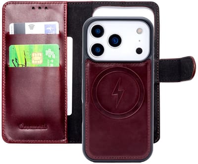 CaseMania Bookcase hoesje geschikt voor iPhone 17 Pro Max - Effen Bordeaux - Leer - 2-in-1 Magnetisch Uitneembaar Design - Compatible met MagSafe