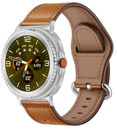 By Qubix - smartwatch bandje - Compatible Samsung bandje - Classic leren band - Bruin - Geschikt voor Samsung Galaxy Watch 9 (40/44mm) - Watch 8 (40/44mm) - Watch 8 Classic (46mm)