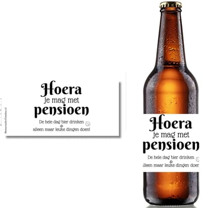 Bieretiket Pensioen – Hoera je mag met Pensioen – Origineel Cadeau Afscheid & Laatste Werkdag – Etiket Bierflesje 30cl 33cl