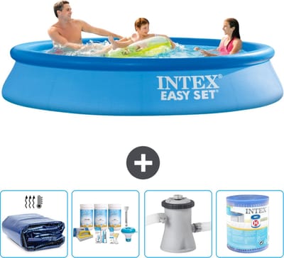 Intex Rond Opblaasbaar Easy Set Zwembad - 305 x 61 cm - Blauw - Inclusief Solarzeil - Onderhoudspakket - Zwembadfilterpomp - Filter - 5-delig