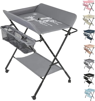 Opvouwbare Luiertafel - Baby Verschoontafel - Babyverzorging Thuis - In Hoogte Verstelbaar - 82x38.5cm - Grijs