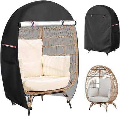 VHV - Hangstoelhoes - Beschermhoes hangstoel - Ei stoel hoes - Waterdicht - 420D Oxford - Dubbele rits - Weerbestendig - Voor de tuin en buiten - 115 x 63 x 140 cm - Zwart