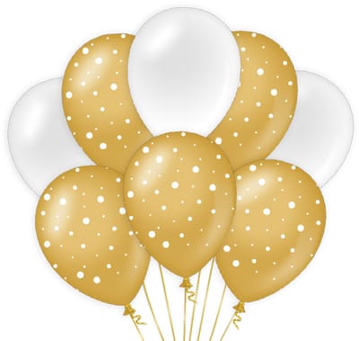 BTH - Latex Ballonnen - Bubbles - Goud-Wit - Ballonnen - Verjaardag - 90 Jaar Versiering Verjaardag - Decoratie - 8 st.
