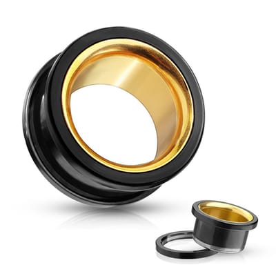 14 mm Screw-fit tunnel zwart met goud binnenwerk - LMPiercings