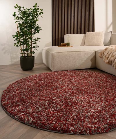 Rond hoogpolig vloerkleed - Blend rood/grijs 80