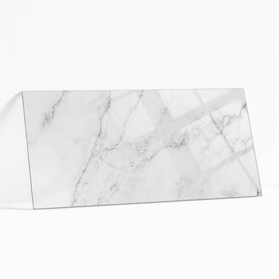 Wallfluent - Marmeren Oppervlaktepatroon Veiligheidsglas - 125 x 50 cm - Wit Gehard Glas - Rechthoekig Tafelblad Glas - Glazen Plaat - Gehard Glazen Tafelblad Voor de Eettafel in de Eetkamer