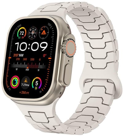 Siliconen bandje - geschikt voor Apple Watch series 1/2/3/4/5/6/7/8/9/10/11/ SE (1,2,3) / Ultra (1,2,3) met maat 44 mm / 45 mm / 46 mm / 49 mm - magneet sluiting - starlight