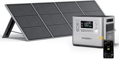 AFERIY P210 Draagbaar Energie PowerStation 2400W 2048Wh met 200W Zonnepaneel, Snelle Oplading, 13 Uitgangen voor Kamperen, RV en Noodsituaties