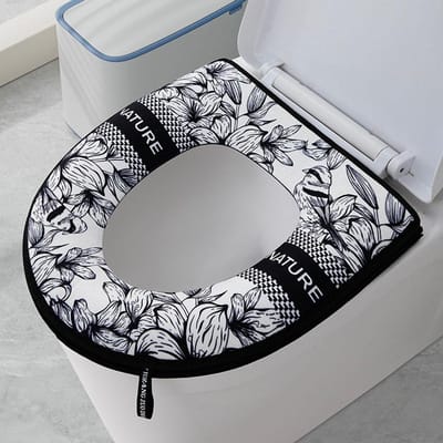 1 Pièce Siège de Toilette Épaissi Housse de Toilette à Fermeture Éclair Dessin Animé Universel Étanche Housse de Toilette Simple Universel Étanche Coussin de Siège de Toilette Coussin Chauffant pour Toilette noir