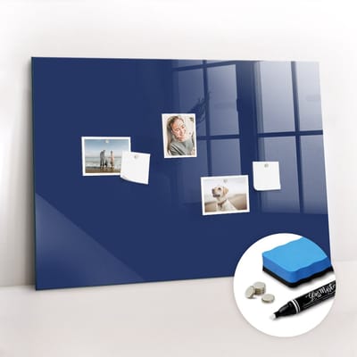 Tulup Whitebord - Kleur Marineblauw Magneetbord - 100 cm x 70 cm - Magneetbord Keuken - Design Memobord - Memobord Magnetisch - Productiviteit Tools - Inclusief Gratis Magneten & Marker & Spons - Magneetbord Design - Memo Magneetbord