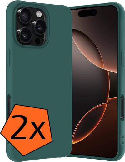 Hoes - 2 Stuks - Geschikt voor Apple iPhone 16 Pro - Sterk & Shockproof - Case Siliconen - Back Cover - Telefoon Hoes - Donkergroen