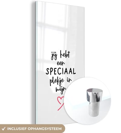 MuchoWow® Glasschilderij 60x120 cm - Schilderij acrylglas - Jij hebt een speciaal plekje in mij hart - Quotes - Spreuken - Koppel - Foto op glas - Schilderijen