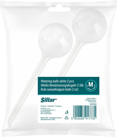 Sillar, waterdruppelaar voor planten, set 2 stuck, druppelsysteem, waterbol voor kamerplanten, 70ml, 12cm, M, wit