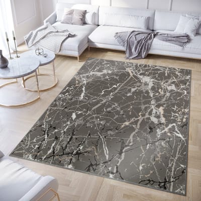 Tapiso Crystal Vloerkleed Grijs Donkergrijs Marmer Kleed Tapijt Maat- 80x150