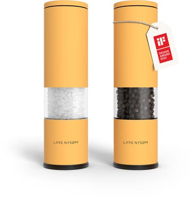 LARS NYSØM Lagom - Zout en Pepermolen Set (2 stuks) - Keramisch maalwerk met Instelbare Maalgraad - Roestvrijstaalen Zoutmolen Pepermolen (Mustard Yellow)