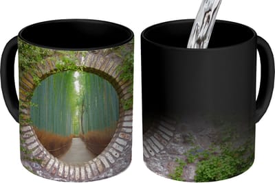 Magische Mok - Foto op Warmte Mokken - Koffiemok - Bamboe - Bos - Japans - Doorkijk - Magic Mok - Beker - 350 ML - Theemok