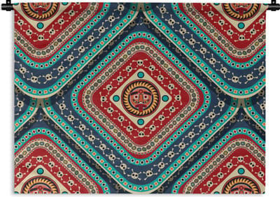 Wandkleed - Wanddoek - Azteken - Patronen - Schedel - 60x45 cm - Wandtapijt
