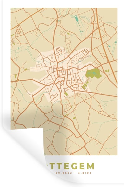 Muurstickers - Sticker Folie - Kaart - Retro - Plattegrond - Stadskaart - Zottegem - 20x30 cm - Plakfolie - Muurstickers Kinderkamer - Zelfklevend Behang - Zelfklevend behangpapier - Stickerfolie