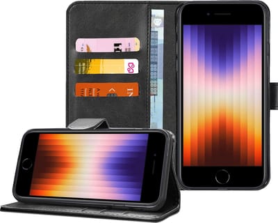 Geschikt voor iPhone SE 2022 Book Case Hoesje - Magnetische Flip Hoes Cover - Portemonnee Rustic Zwart