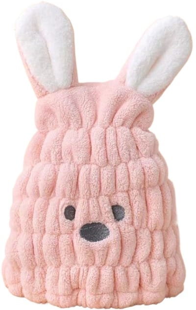 Konijnenoren Haarhanddoek Meisjes - Roze Microvezel Haarturban - Sneldrogende Handdoek Cap - Koraal Fleece - Superzacht en Absorberend