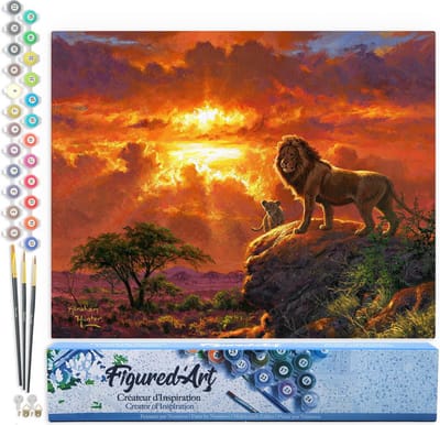 Figured'Art Schilderen op Nummer Volwassenen canvas Leeuw bij zonsondergang - Handwerk acrylverf Kit DIY Compleet - 40x50cm zonder frame