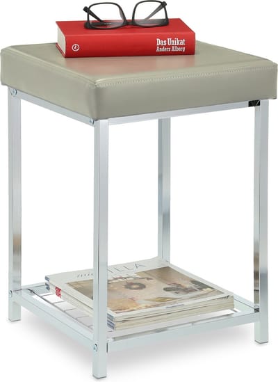 hocker - zitkruk met opbergvak - 47 x 33 x 33 cm - metaal – kunstleer - gepolsterd