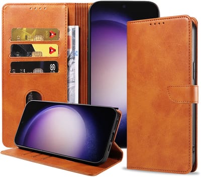 Geschikt voor Samsung Galaxy S23 Ultra Telefoonhoesje Kunstleer met Magnetisch lipje en Pasjeshouder Book Case met Klepje - Bruin - Smartphonica geschikt voor Samsung Galaxy S23 Ultra