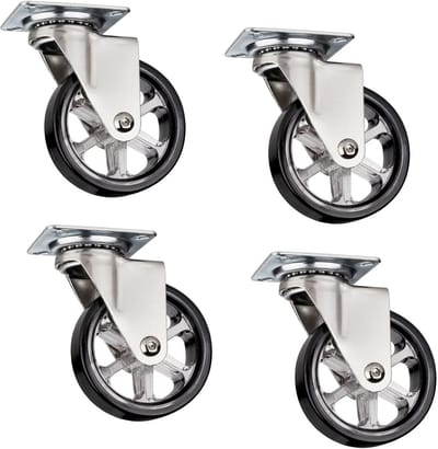 Set van 4 Zwarte Zwenkwielen Ø 75 mm voor Meubels - 35 kg Draagvermogen - Hoogte 97 mm