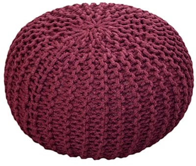 Chunky Knitted Stool Pouf Ø 55 cm Extra Hoog 37 cm Bordeaux