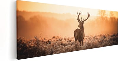 Artaza Canvas Schilderij Hertenkop - 60x20 cm - Wanddecoratie Hert - Muurdecoratie Gewei - Kamer Accessoires Woonkamer
