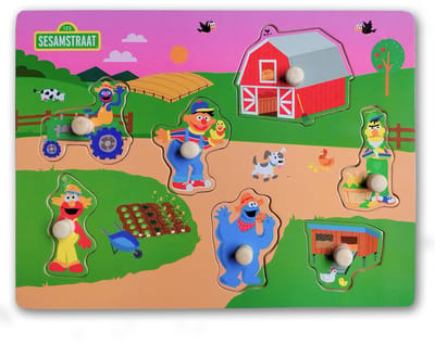 Sesamstraat - Houten Legpuzzel 7 Stukjes – Boerderij - Kinderpuzzel voor Peuters en Kleuters – Educatief Speelgoed – Vanaf 1 Jaar