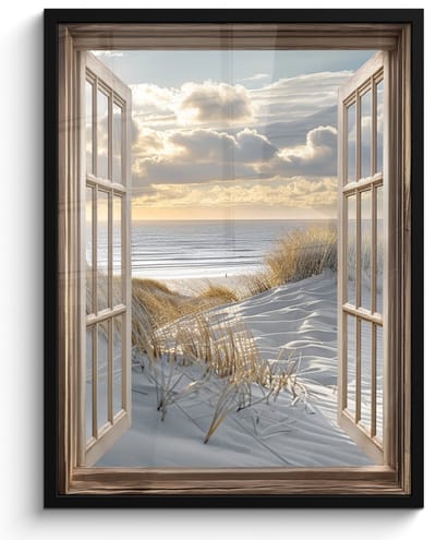 Poster in lijst - Fotolijst 50x70 cm - Posters - Doorkijk - Strand - Duinen - Zee - Natuur - Posterlijst zwart - Decoratie - Wanddecoratie woonkamer - Muurdecoratie slaapkamer