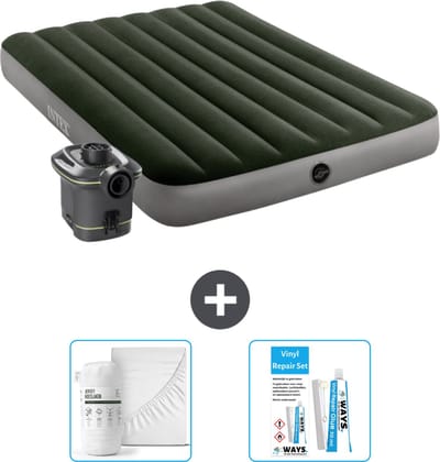 Intex Luchtbed - Twijfelaar - 137 x 191 x 25 cm - Groen - Inclusief pomp - Hoeslaken en Reparatieset