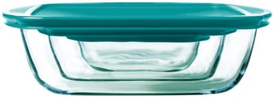 Pyrex - Cook & Store Schaal Rechthoek met Deksel Set van 3 Stuks - Borosilicaatglas - Transparant -