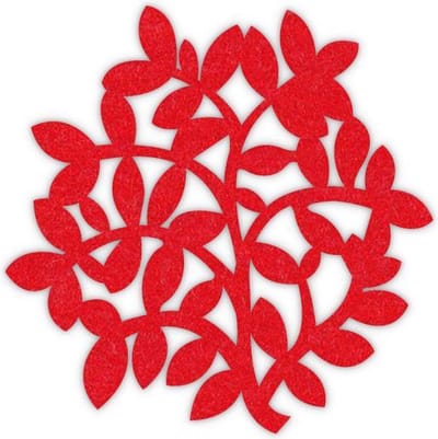 Takjes en bladeren vilt onderzetter - Rood - 6 stuks - ø 10 cm - Tafeldecoratie - Glas onderzetter - Cadeau - Woondecoratie - Woonkamer - Tafelbescherming - Onderzetters Voor Glazen - Keukenbenodigdheden - Woonaccessoires - Tafelaccessoires