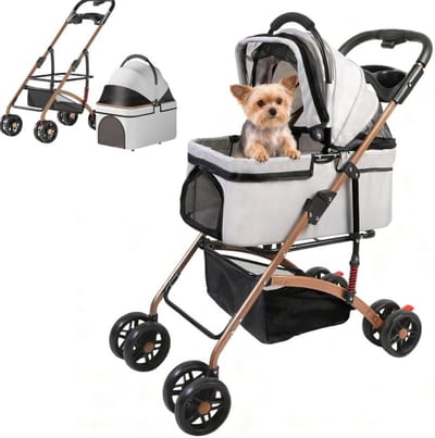 Dierenbuggy - Hondenkar Kattenwagen - Comfortabel Reizen - 3-in-1 Functie - Tot 40kg - Grijs