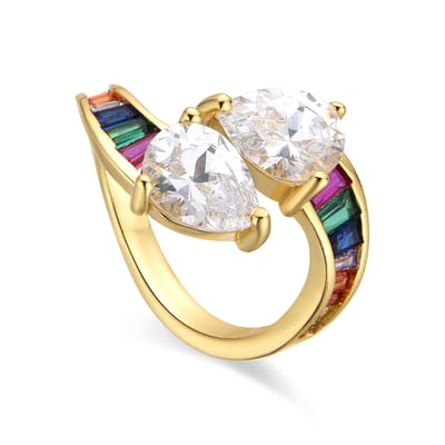 Bague - LUXENTER - Darbia - Or jaune 18 carats - Zircone brillante - 16,6 mm Taille unique