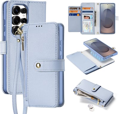 Dux Ducis - Telefoon Hoesje geschikt voor Samsung Galaxy S25 Edge - Hoesje geschikt voor Magsafe Magneet - 2 in 1 Wallet Book Case - Lawa Series - Licht Blauw