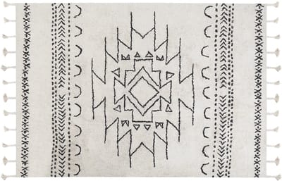 KHOURIBGA - Laagpolig vloerkleed - Zwart/Wit - 160 x 230 cm - Katoen