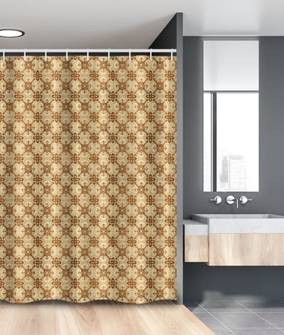 New Bed, Bruin Geometrisch Vintage Mozaïek Douchegordijn Badkamer Decor Set met Haakjes, 120 cm B 180 cm L