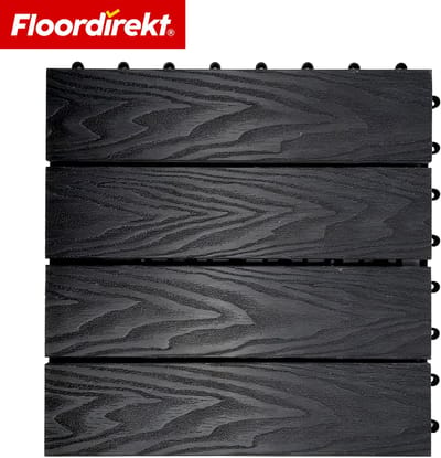 Floordirekt WPC-Terrastegels Noble 3D - Moderne Kliktegels - 30 x 30 cm - Set Van 11 = 1 m² - Voor Balkon & Terras - in Moderne Zwarte 3D-Houtlook