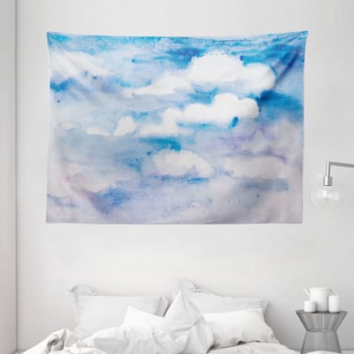 ABAKUHAUS Fantasy Wandtapijt, Bewolkte Hemel Wazig Serene, 150 x 110 cm, hemelsblauw wit