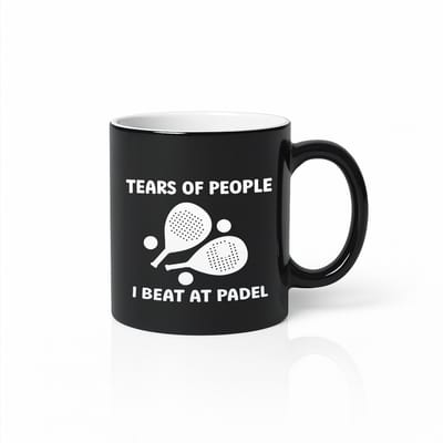 “Tears of People I Beat at Padel” Black Magic Mok – 330ml Warmtegevoelige Koffiemok – Grappige Padel Speler Mok – Cadeau voor Sportliefhebbers