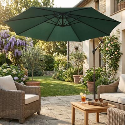 AXI Dion Zweefparasol Ø 300cm Eikenlook/groen – Gepoedercoat frame met kruisvoet