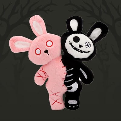 Angstaanjagende-Gotische Horror Dubbelkoppige Schedel Konijn Pluche Knuffel Konijn Pluche Speelgoed Halloween Decoratie Cadeau Voor Kinderen 30cm