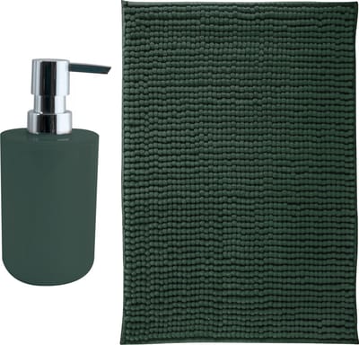 MSV badkamer droogloop mat - Milano - 40 x 60 cm - met bijpassende kleur zeeppompje - donkergroen