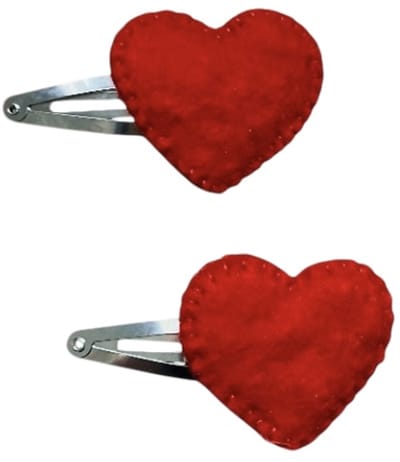 Luna-Leena duurzame rode hartjes haarspeldjes (set) - L7cm - rood - wol vilt - klik klak speld zilverkleurig - handgemaakt in Nepal - red heart hair clips - haar accessoires - cadeau - -feest - verjaardag - love - Valentine - sieraad