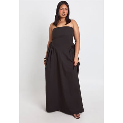 boohoo Dames Plus Bandeau Midaxi Jurk | Zwart | Maat: 44