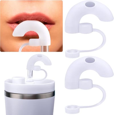 2 Pcs Anti-Wrinkle Straw Cover, Sideways Suction Food Grade Silicone Straw Topper Cap, Reusable Wrinkle Free Dustproof Straws for 10mm Stainless Steel Metal Glass Straw